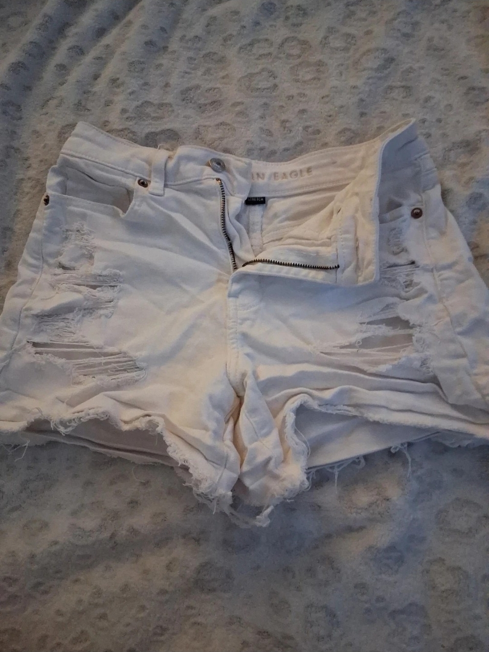 American Eagle Outfitters White Distressed Jean Shorts